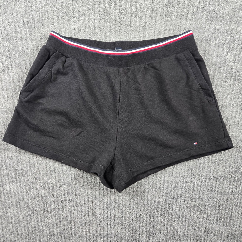 Tommy Hilfiger Lounge Shorts Womens M Black Striped Waistband Pockets Y2K